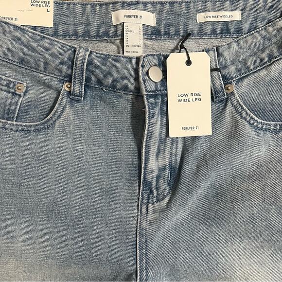 Forever 21 Blue Wide Leg Embroidered Strawberry Bow Jeans Size Large - Picture 10 of 16